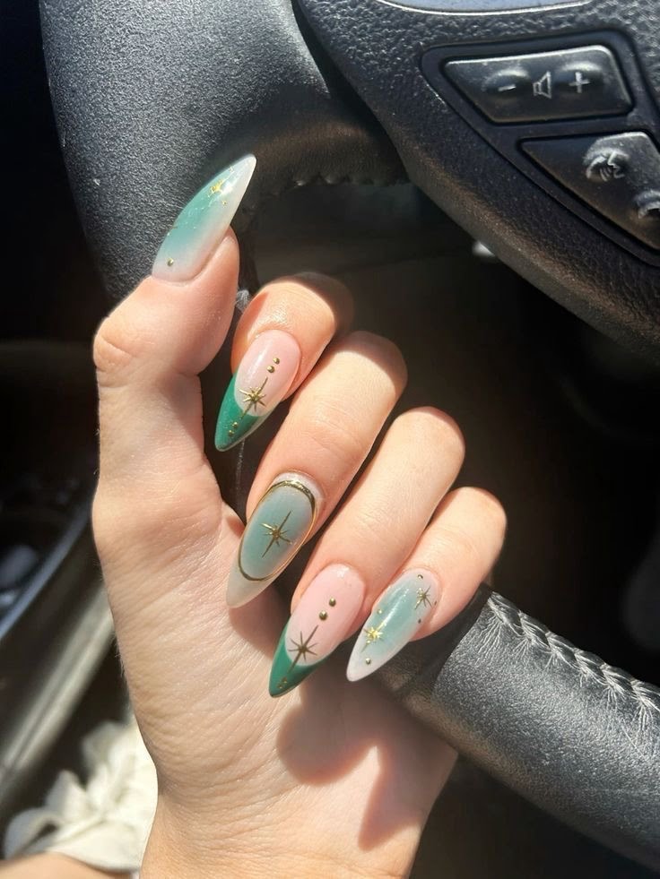 Mint star almond manicure